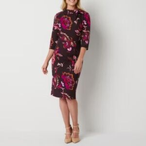 Retro Vintage Liz Claiborne 3/4 sleeved Midi Dress Paisley Neck Tie